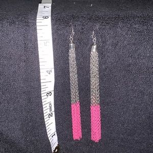 Silver and pink chain earrings